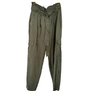 Silky Green Cargo Style Tie Waist Pant